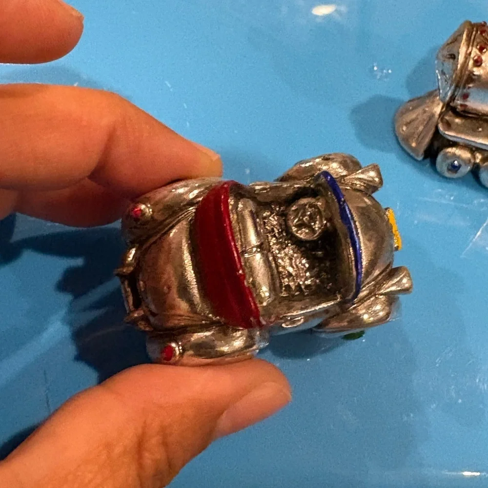 Vintage Christmas Ornaments Little 2” Convertible Car & Train Made of Metal